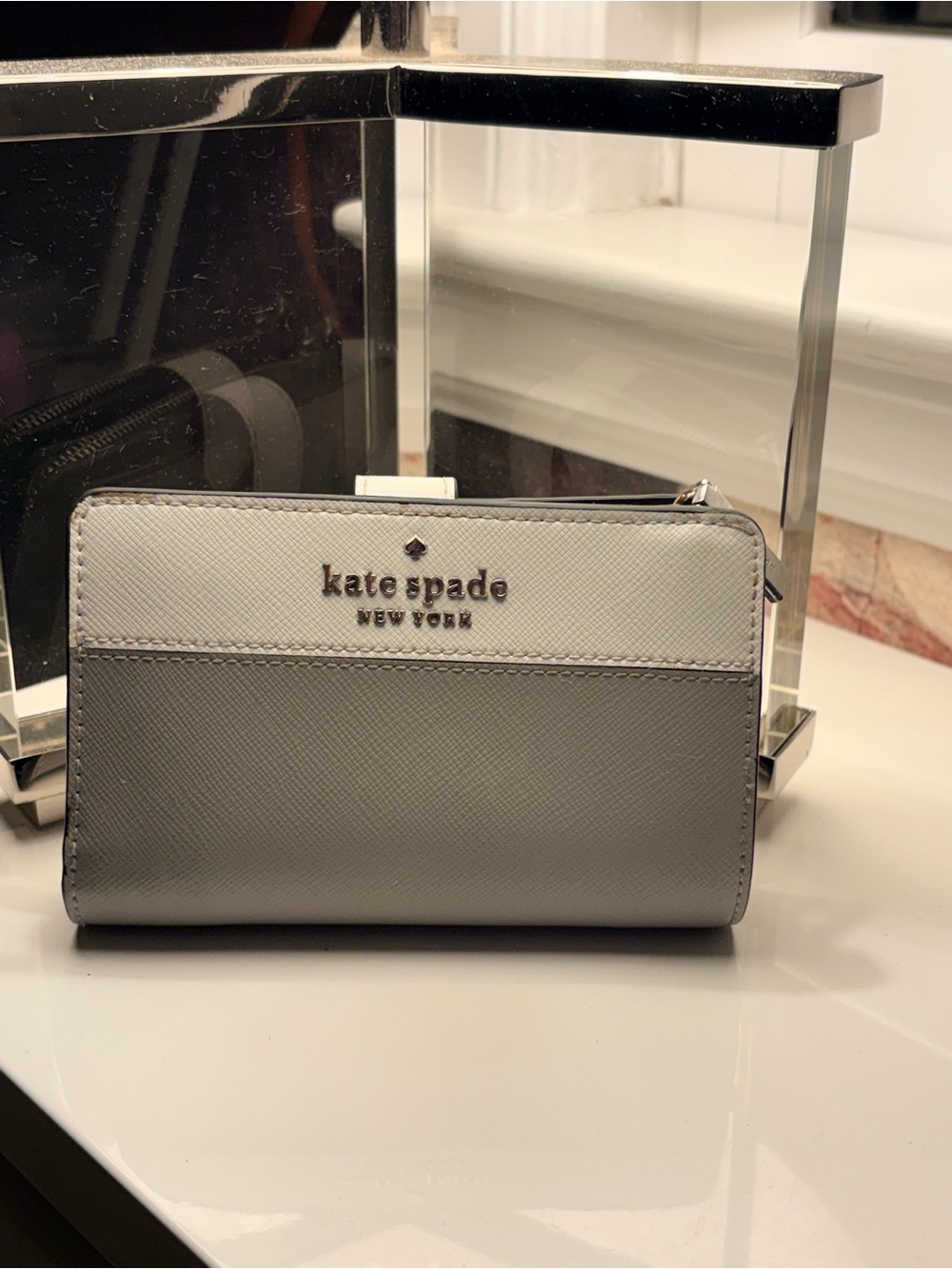 kate spade Two-Tone Gray & White Saffiano Compact Wallet